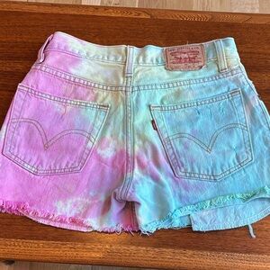 Levi’s Red Tag 527 Cut-Off Tie Dye Shorts Waist 26 Pink/Yellow/Bluish Green